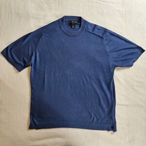 Toscano Navy Blue Knit Sweater Short Sleeve Quiet Luxury Made in Italy Men L